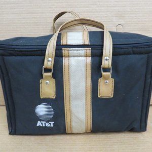 Vintage AT&T Branded Black Insulated Cooler Bag w/Tan Leather Handles MADE USA